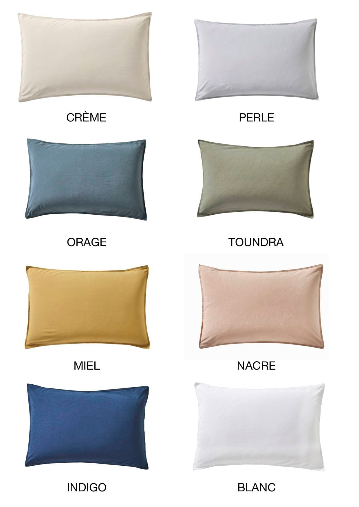 Taie d’oreiller & Traversin Bohème Percale lavée (8 coloris)